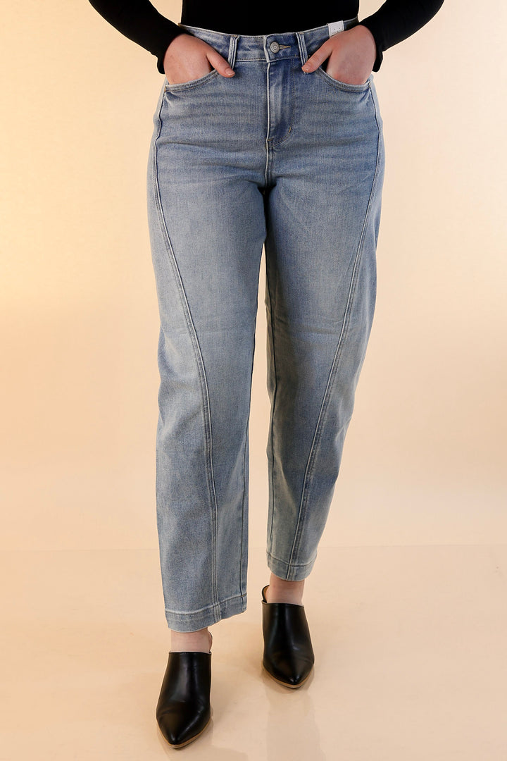 Judy Blue | Hottest Trend Barrel Jean with Side Panel in Medium Wash