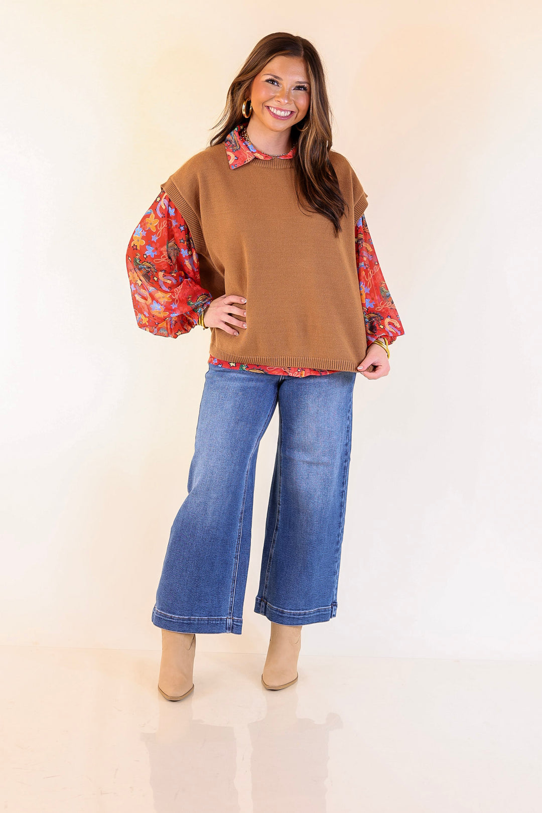 Effortlessly Yours Short Sleeve Crew Neck Sweater in Camel Brown