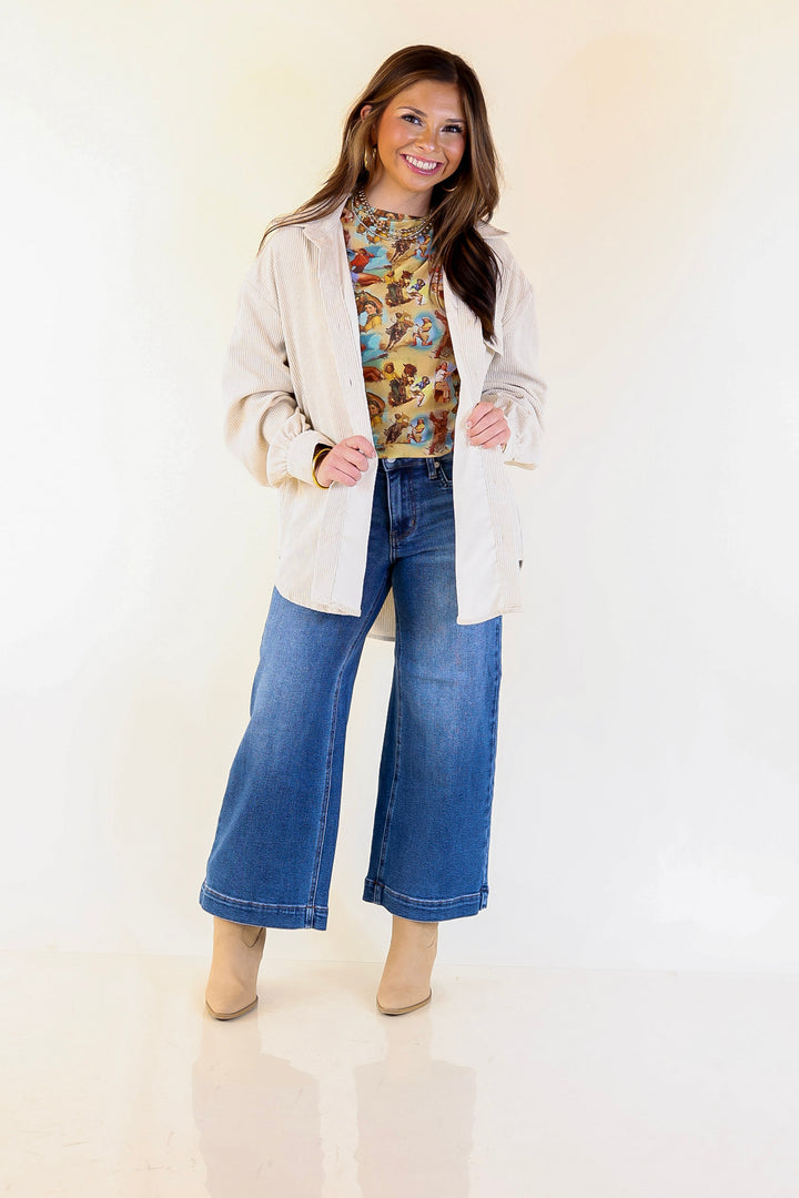 Latte Sips Button Up Corduroy Shacket in Cream