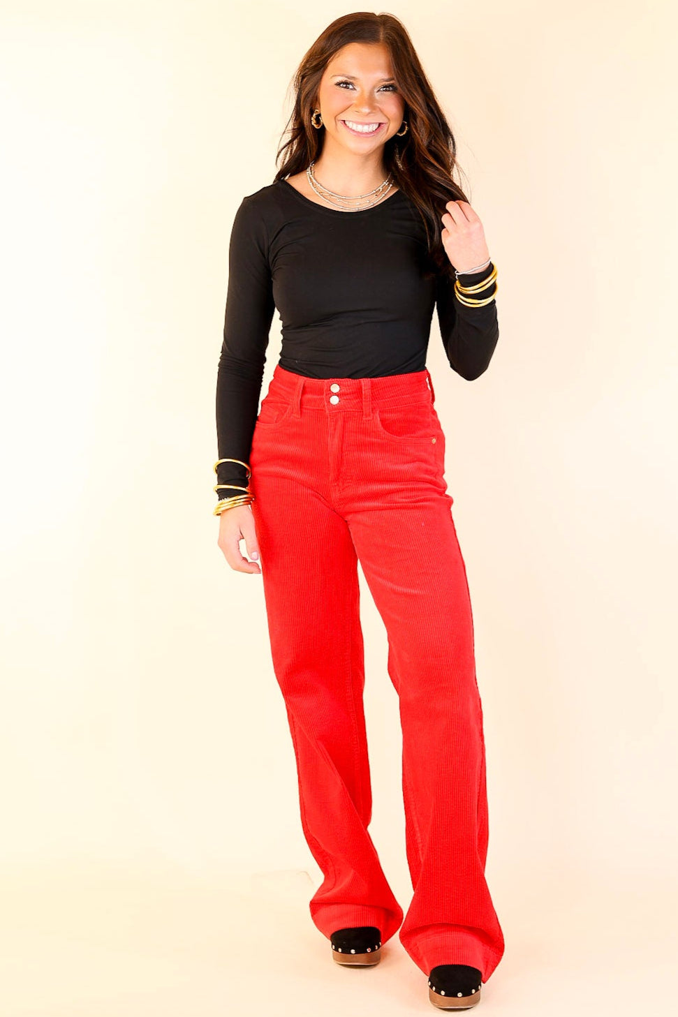 Last Chance Size 0, 1, 11, 13, 15, 14W-24W | Judy Blue | Strut in Style Wide Leg Corduroy Trouser in Ruby Red