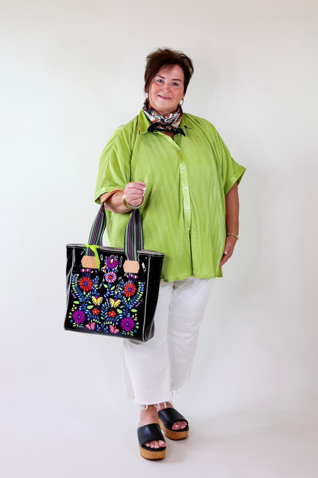 Walking In Paradise Plissé Button Up Top in Green - Giddy Up Glamour Boutique