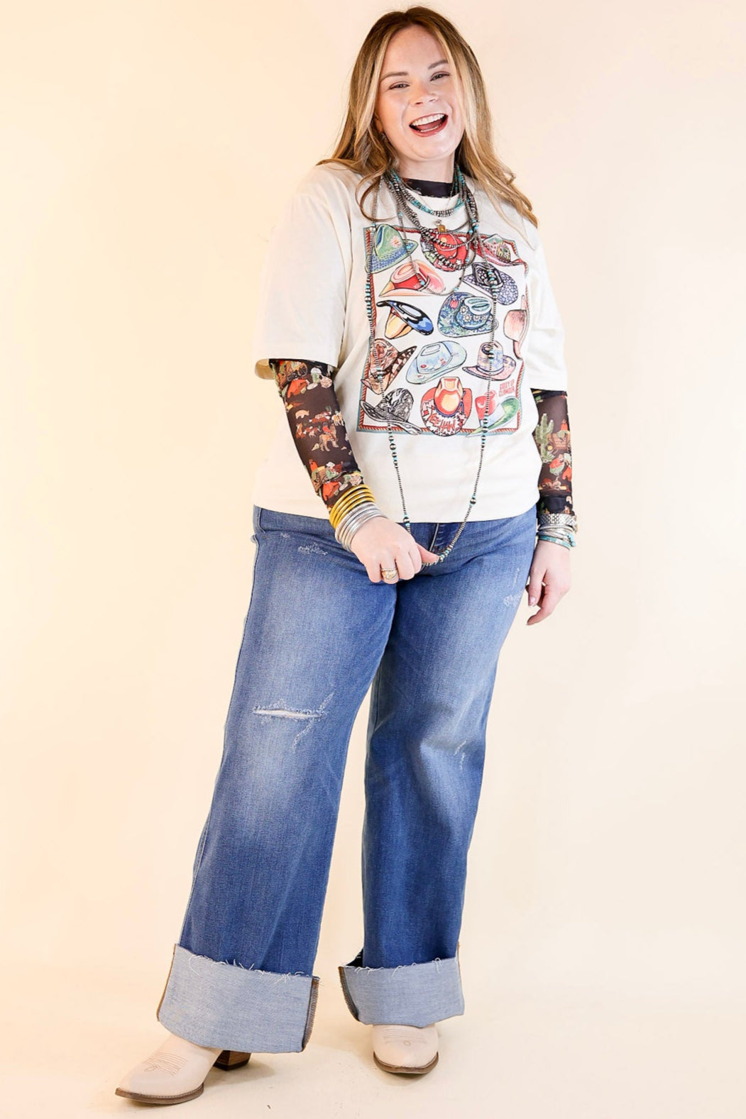 XOXO Art & Co | Ten Gallon Hat Short Sleeve Graphic Tee in Natural Cream