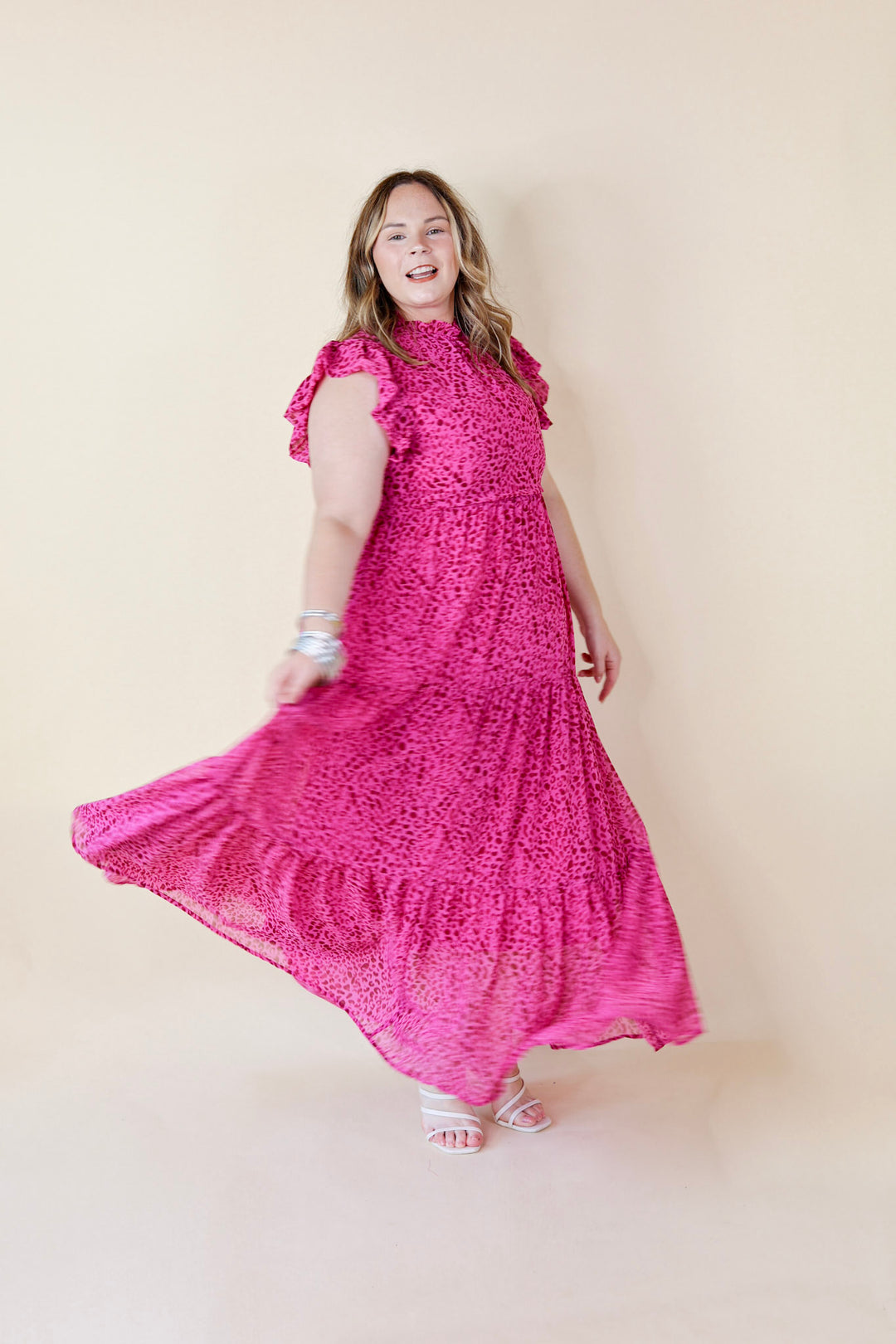 Settle The Score Leopard Print Maxi Dress in Magenta Pink - Giddy Up Glamour Boutique