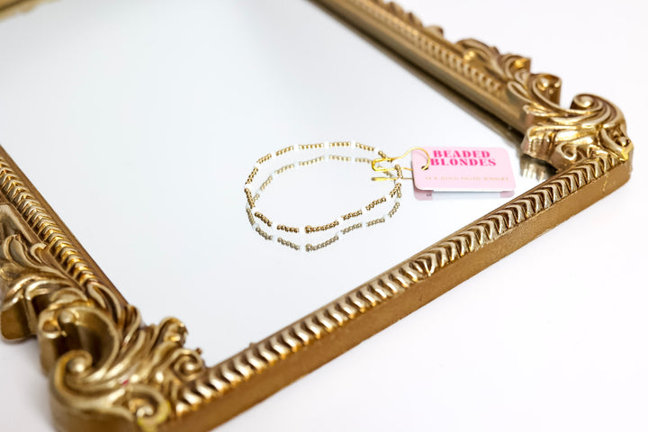 Beaded Blondes | White Dainty Poppi Bracelet in Gold