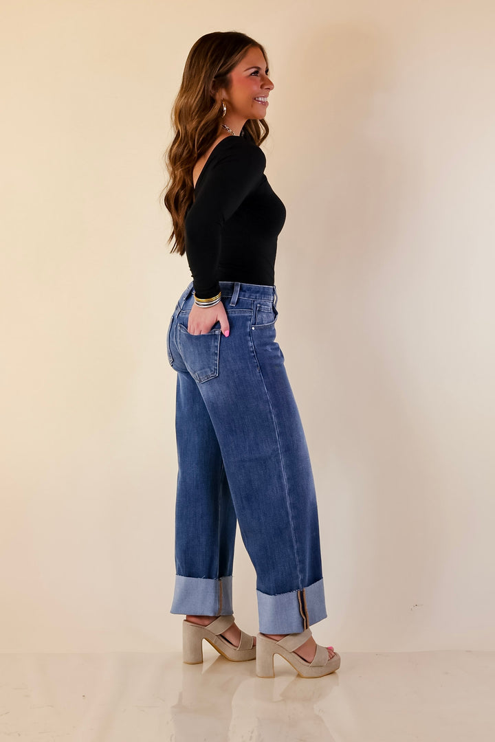 Risen | On Solid Ground Straight Leg Cuffed Jeans in Medium Wash