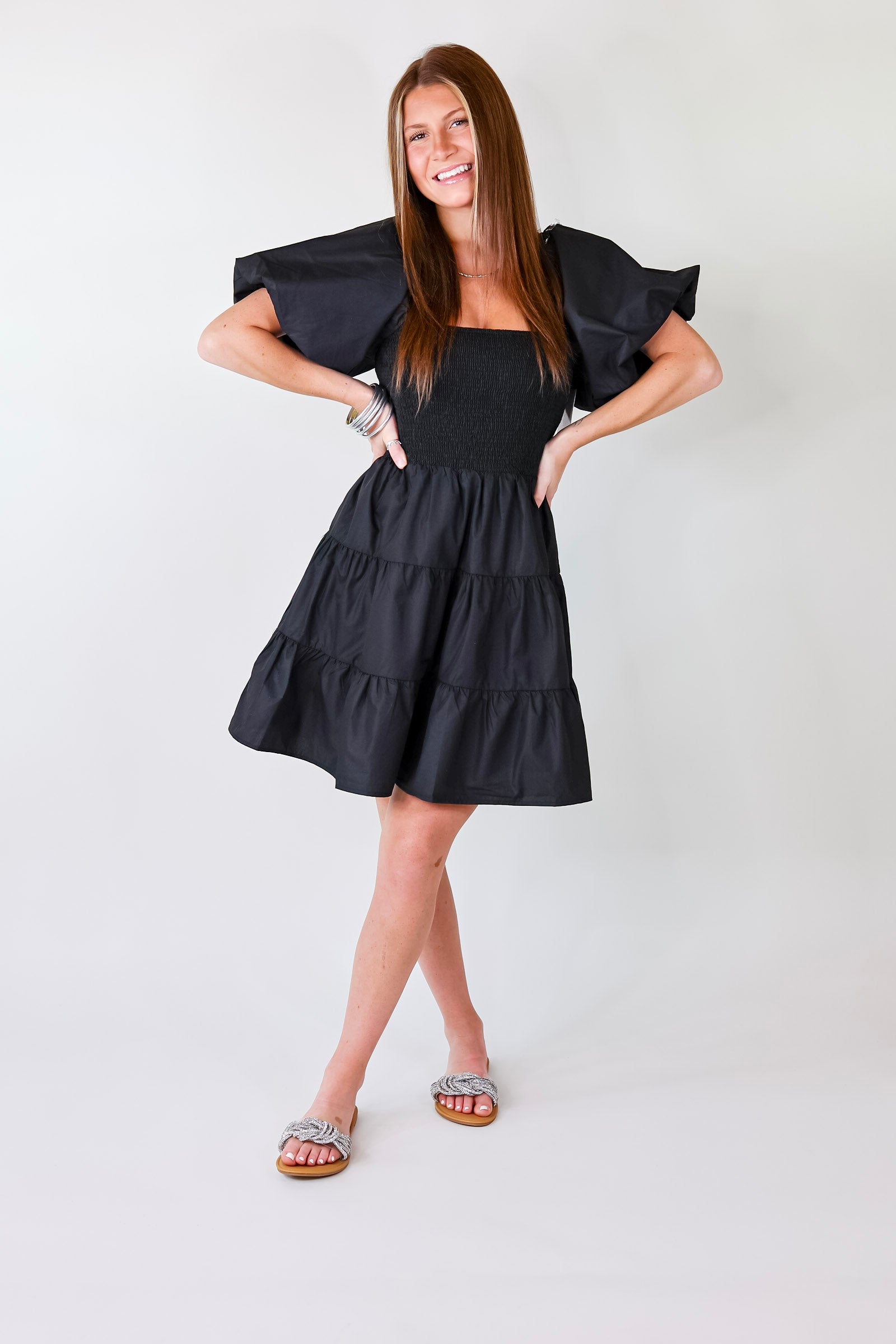 Online Exclusive | Trust Me Puffed Sleeve Dress in Black - Giddy Up Glamour Boutique