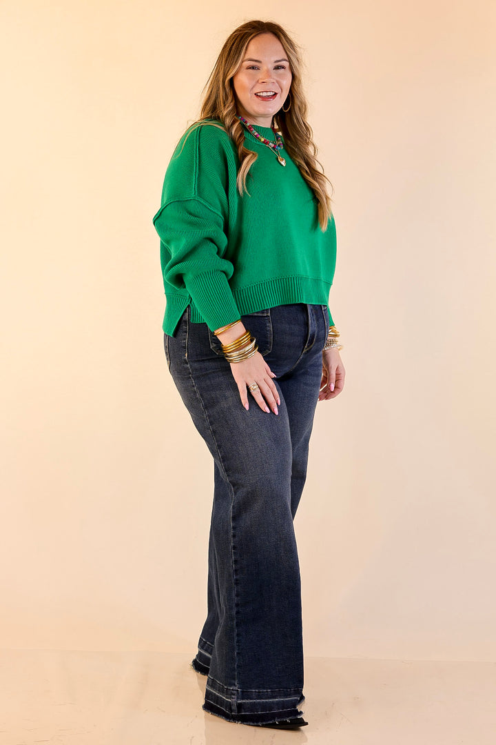 Fireside Fit Cropped Long Sleeve Mock Neck Sweater in Kelly Green