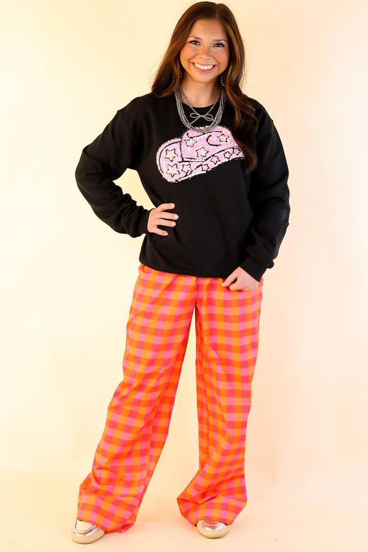All Hat And Some Cowgirl Sequin Patch Graphic Sweatshirt in Black