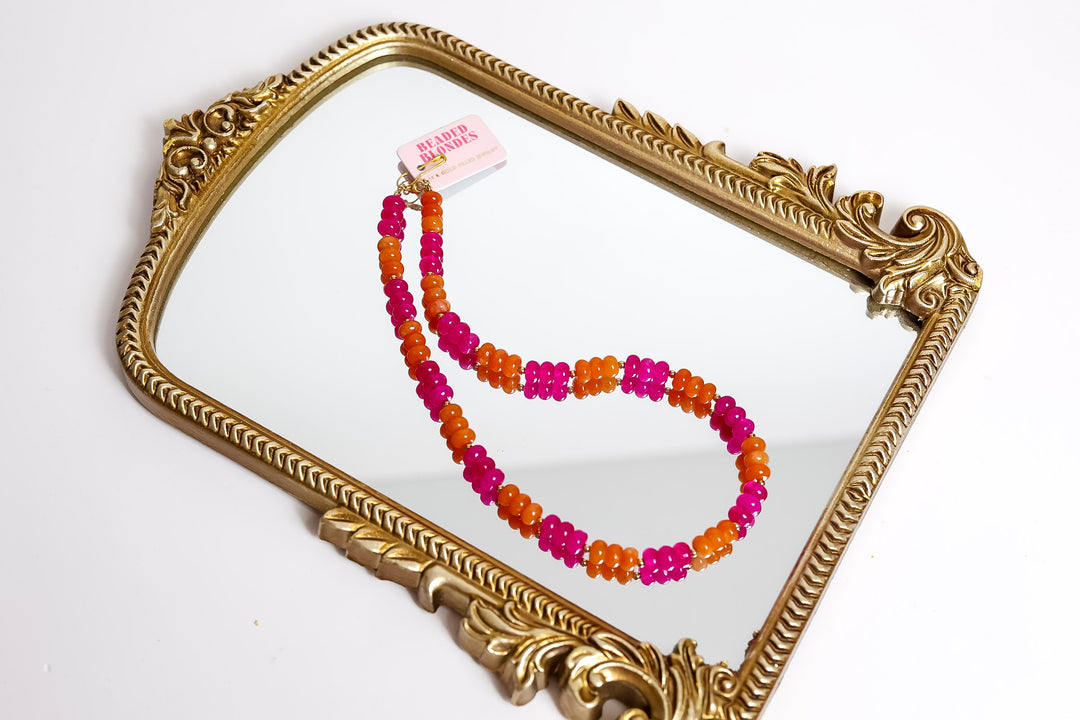 Beaded Blondes | Magenta & Orange Colorblock Gemstone Necklace