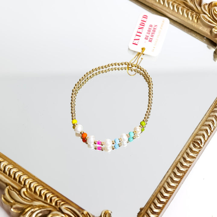 Beaded Blondes | Beach Rainbow Bracelet in Gold with Pearl Accents