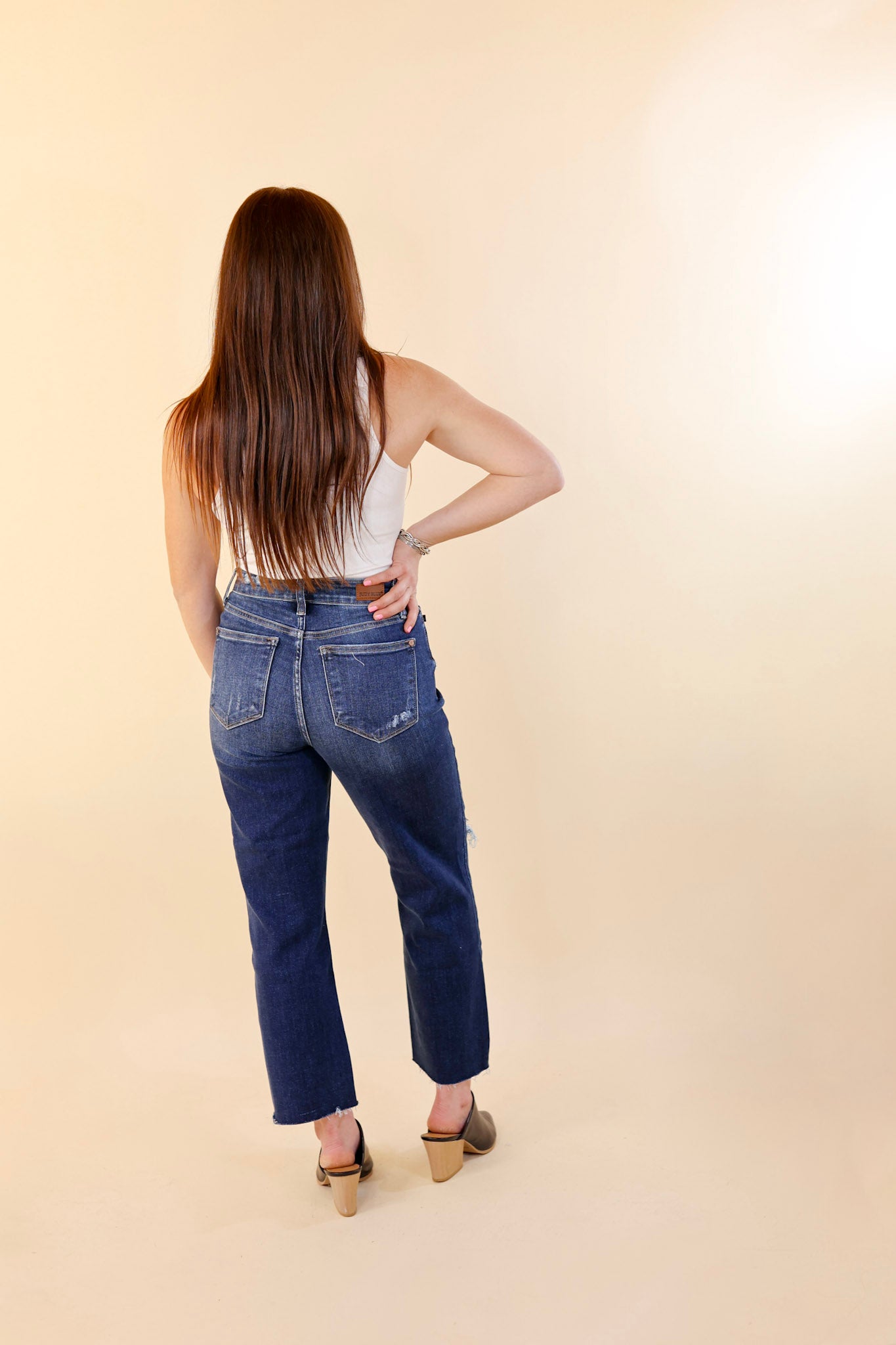 Judy Blue | Grand Gesture Destroy Knee Cropped Wide Leg Jeans in Dark Wash - Giddy Up Glamour Boutique