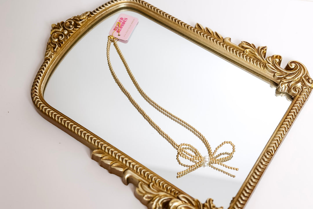 Beaded Blondes | Gold Bow Necklace with Pearl Accent