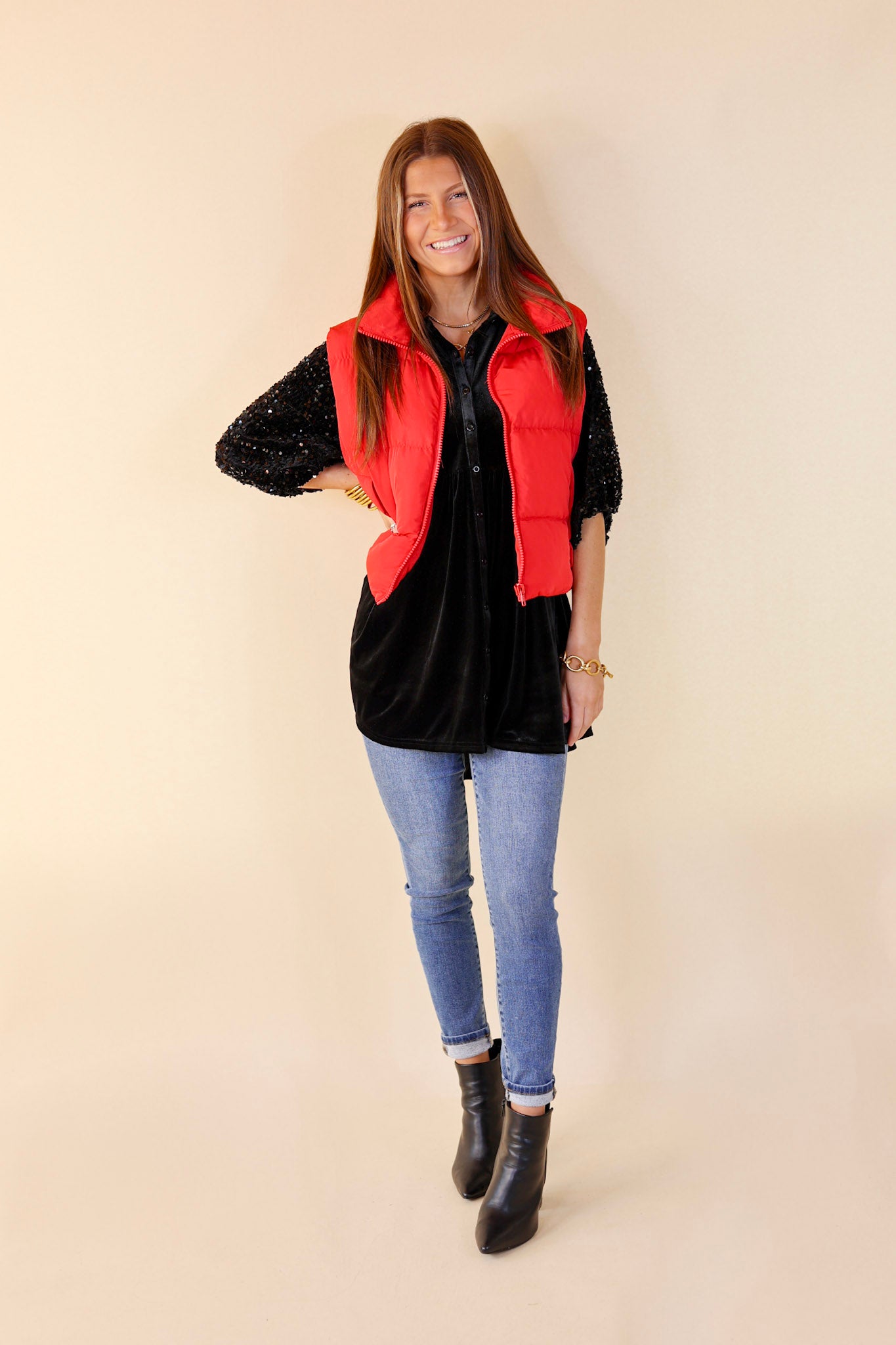 Whispering Pines Puffer Vest in Red