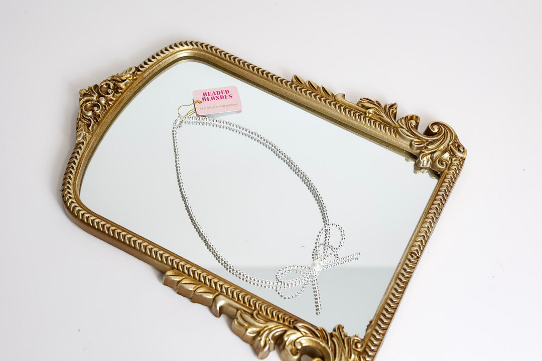 Beaded Blondes | Silver Bow Beaded Necklace with Pearl Accent