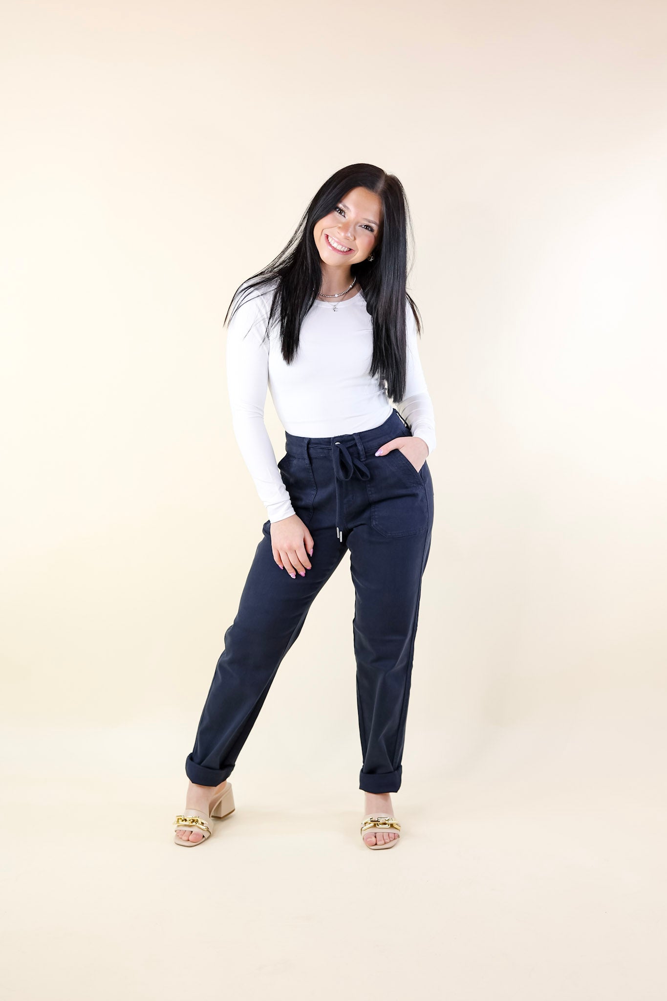 Judy Blue | Keep It A Secret Relaxed Pull on Jean Joggers in Navy Blue - Giddy Up Glamour Boutique