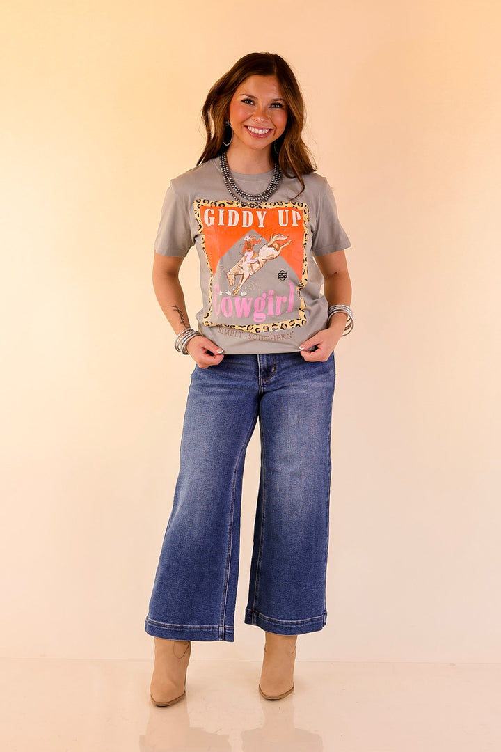 Simply Southern | Giddy Up Cowgirl Graphic T-Shirt in Washed Shadow Grey