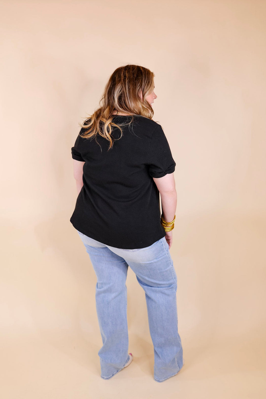 Only True Love Ribbed Short Sleeve Top with Front Pocket in Black - Giddy Up Glamour Boutique