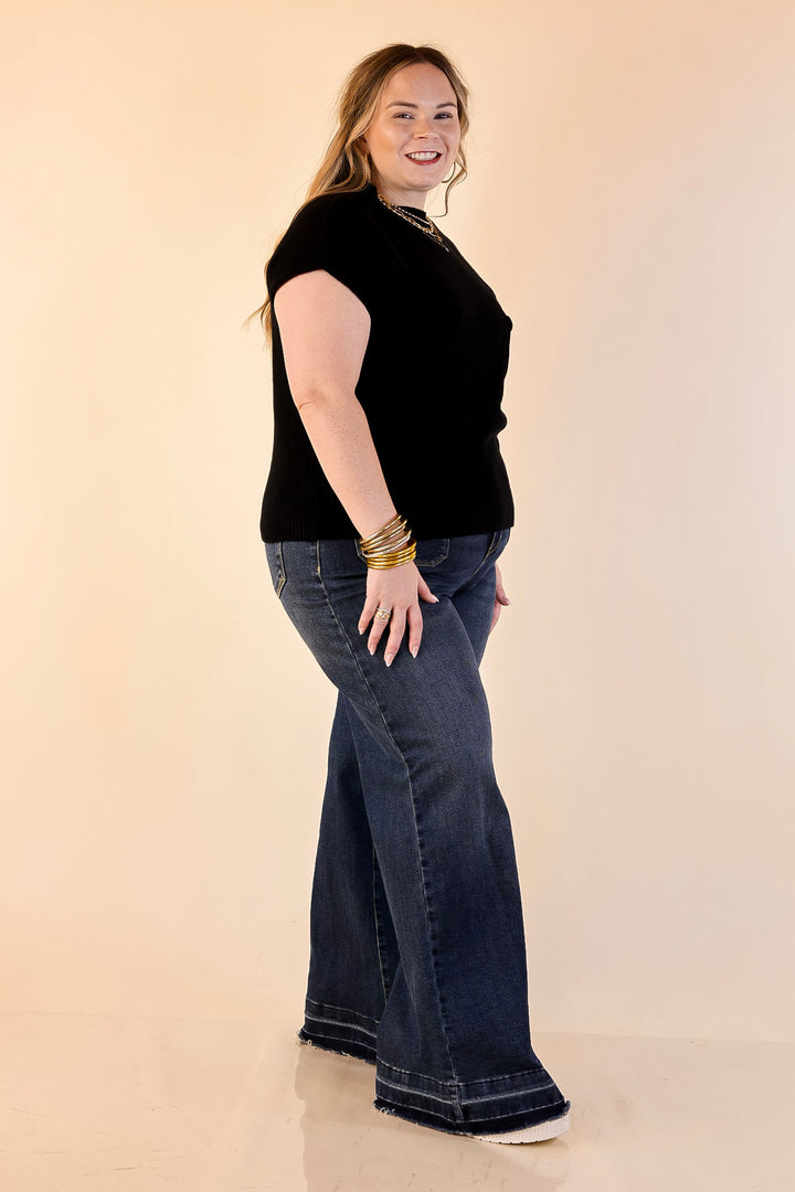 Repeat Ready Cap Sleeve Sweater with Front Pocket in Black