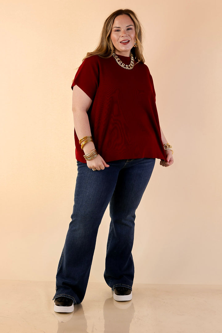 Always in Style Short Sleeve Mock Neck Top in Maroon