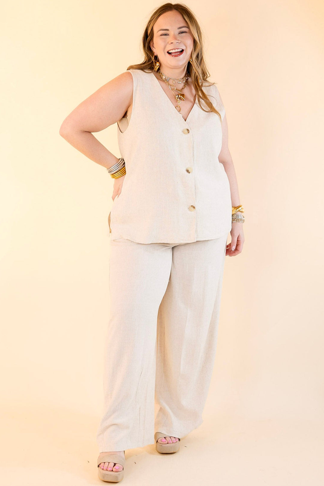 Styled for Success Linen Drawstring Pants in Oatmeal Beige
