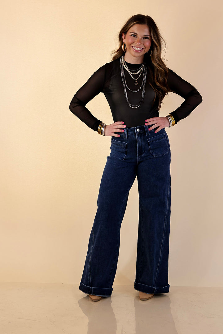 The Essential Layer Solid Sheer Mesh Long Sleeve Top in Black