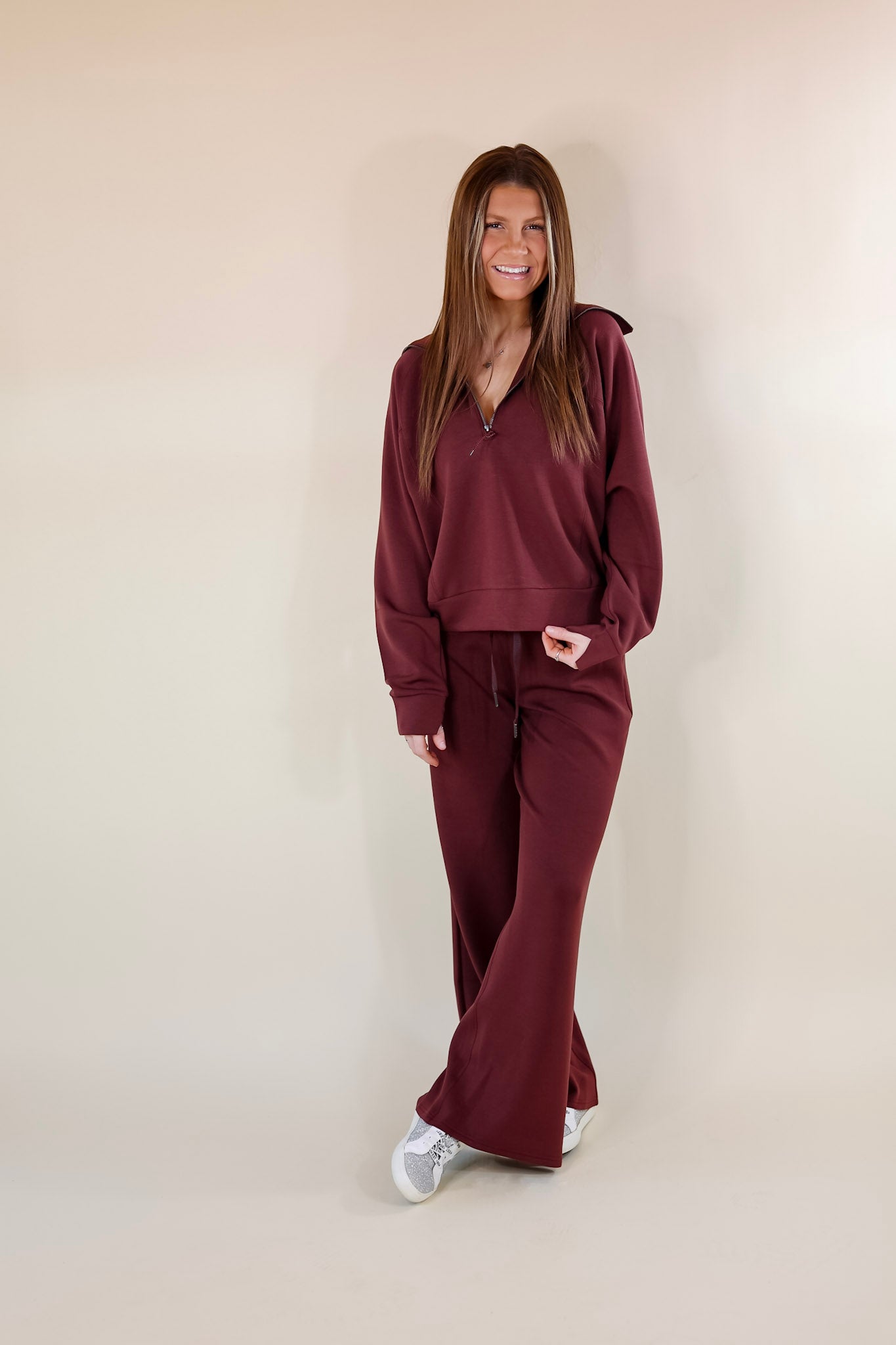 SPANX | AirEssentials Half Zip Sweatshirt in Maroon - Giddy Up Glamour Boutique