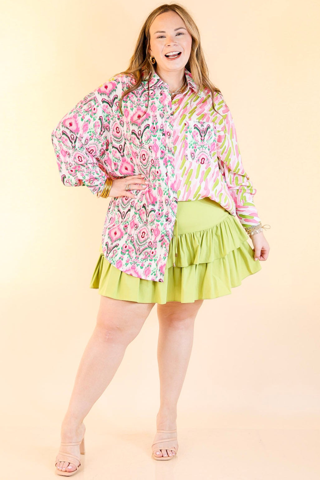 Vibrant Vibes Tiered Skort with Drawstring Waist in Green