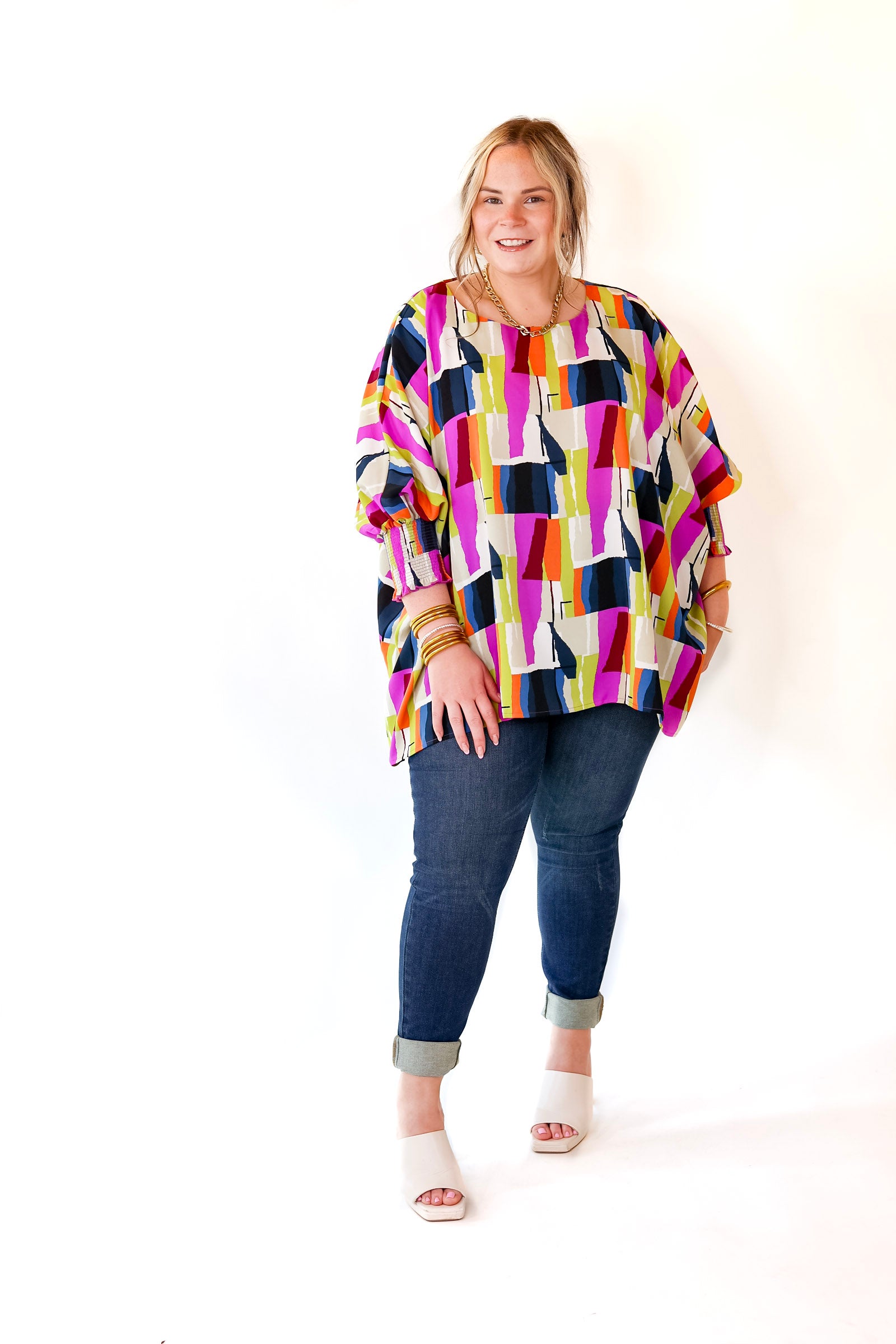 Museum Bound Abstract Print Top in Purple and Navy - Giddy Up Glamour Boutique