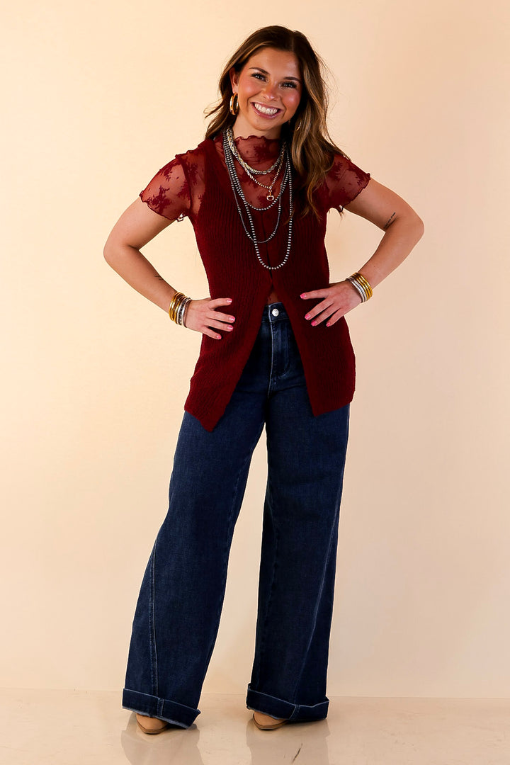 Effortlessly Elevated Textured Knit Front Clasp Sweater Vest in Maroon