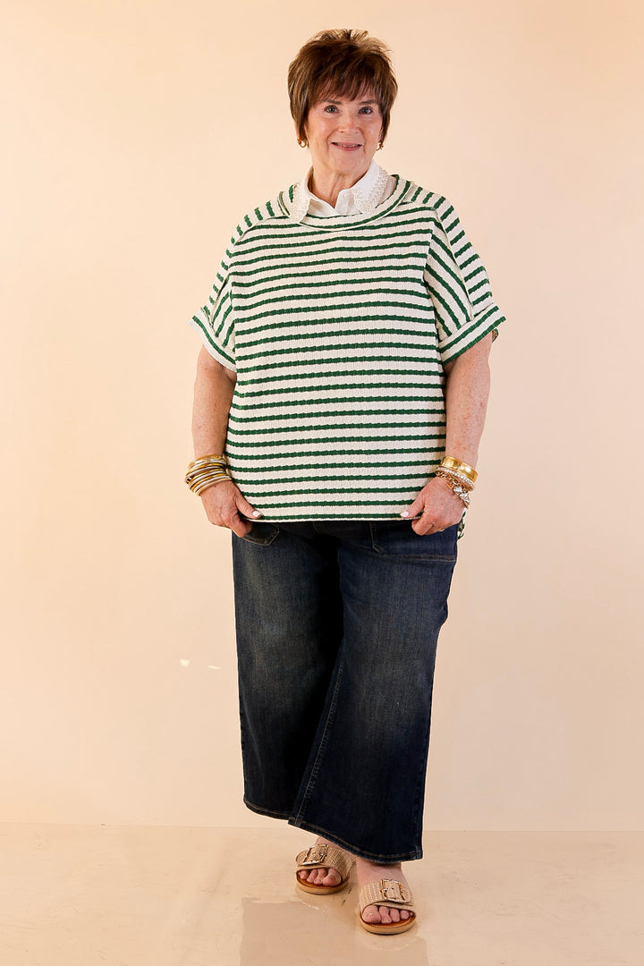 On The Daily Scoop Neck Short Sleeve Striped Textured Top in Kelly Green