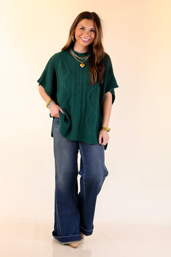 Mud Pie | Claude Oversized Cable Knit Dropped Shoulder Sweater in Forest Green