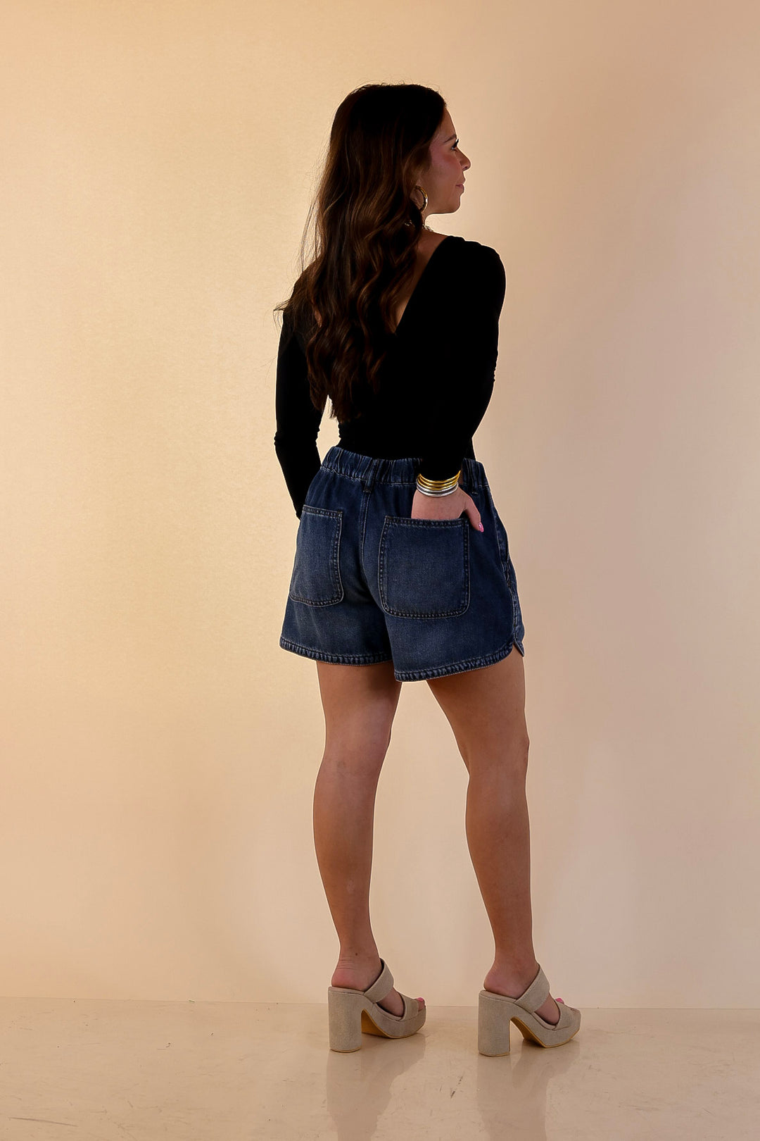 Judy Blue | Easy Living Featherweight Boxer Drawstring Denim Shorts in Dark Wash
