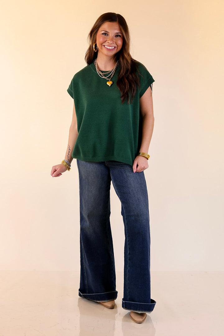 Effortlessly Yours Short Sleeve Oversized Sweater in Forest Green