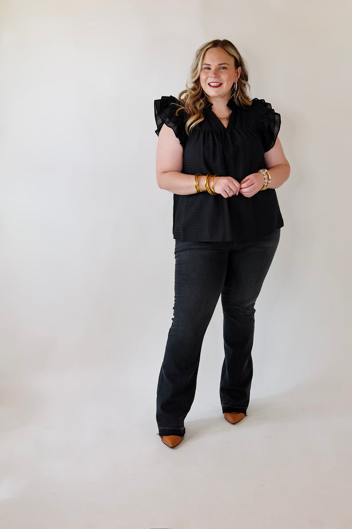 Perfectly Fabulous Ruffle Cap Sleeve Top in Black - Giddy Up Glamour Boutique