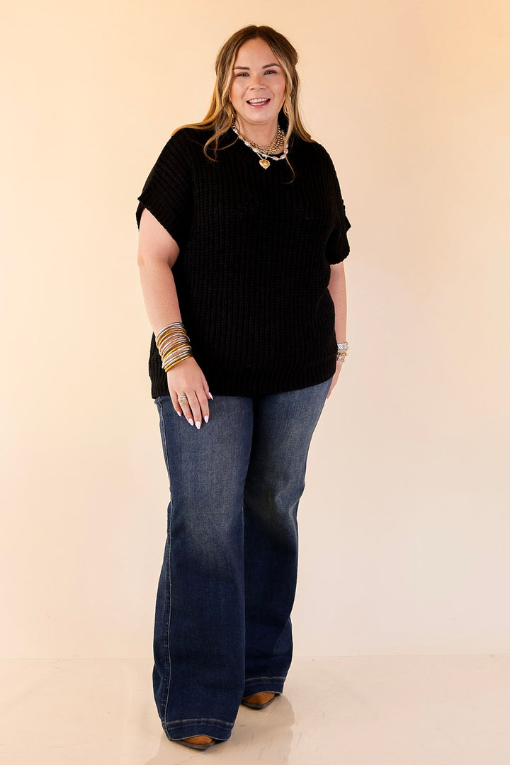 Tried and True Short Sleeve Oversized Knit Sweater in Black