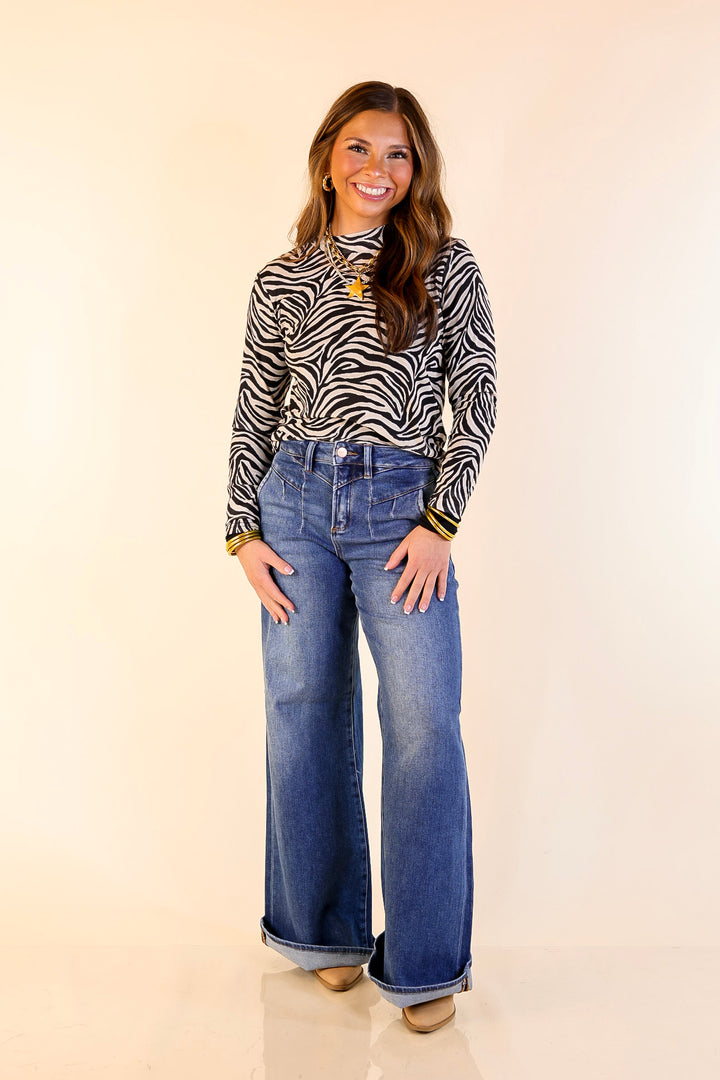 Sheer Confidence Zebra Print Mesh Long Sleeve Top in Black and Ivory