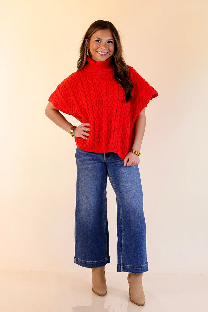 Knit to Be Cable Knit Turtleneck Sweater in Red