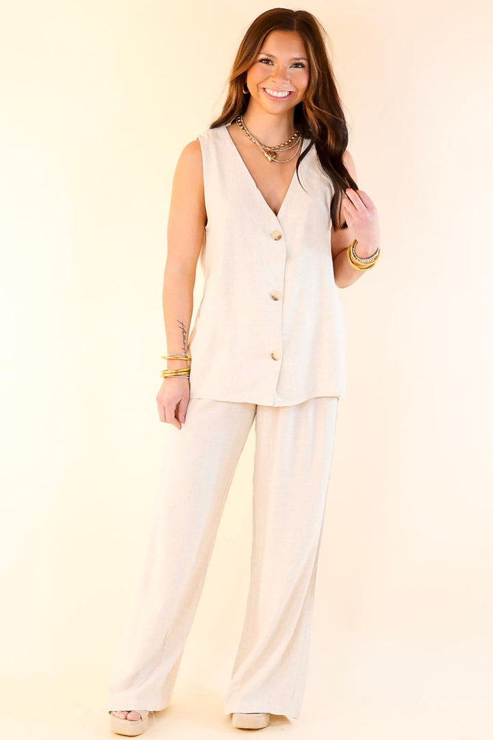 Styled for Success Linen Drawstring Pants in Oatmeal Beige