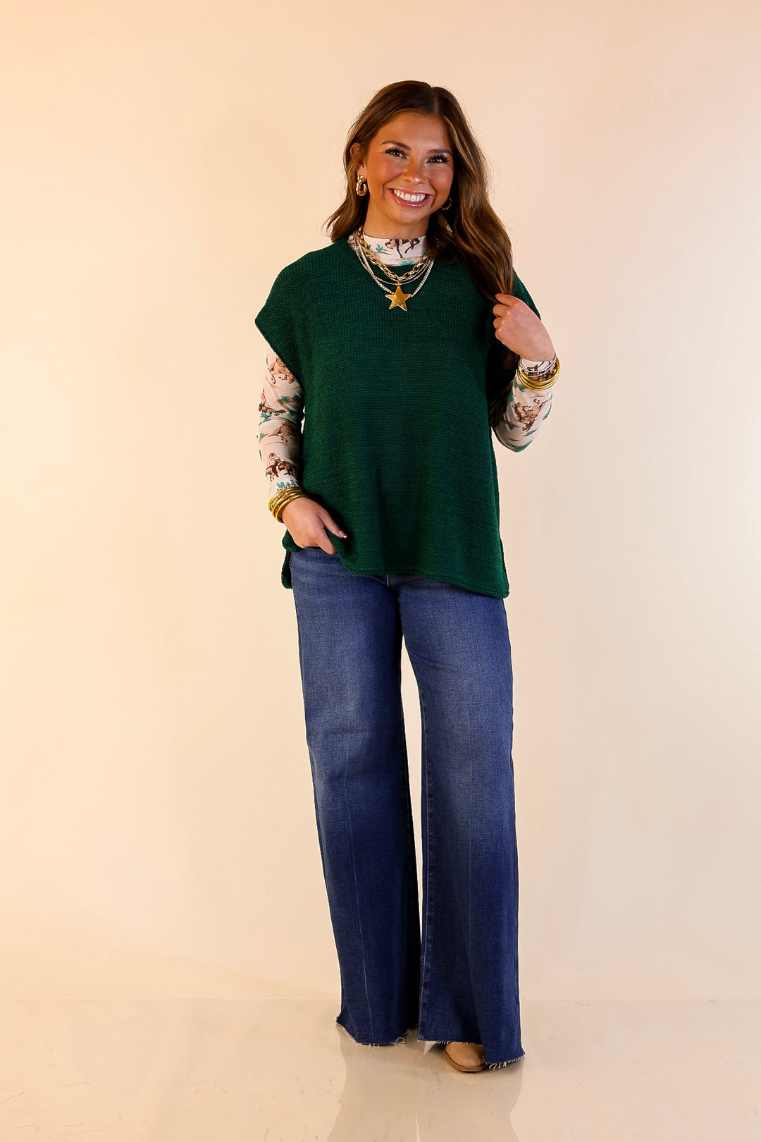 Forever Favorite Oversized Crew Neck Sweater Vest in Hunter Green