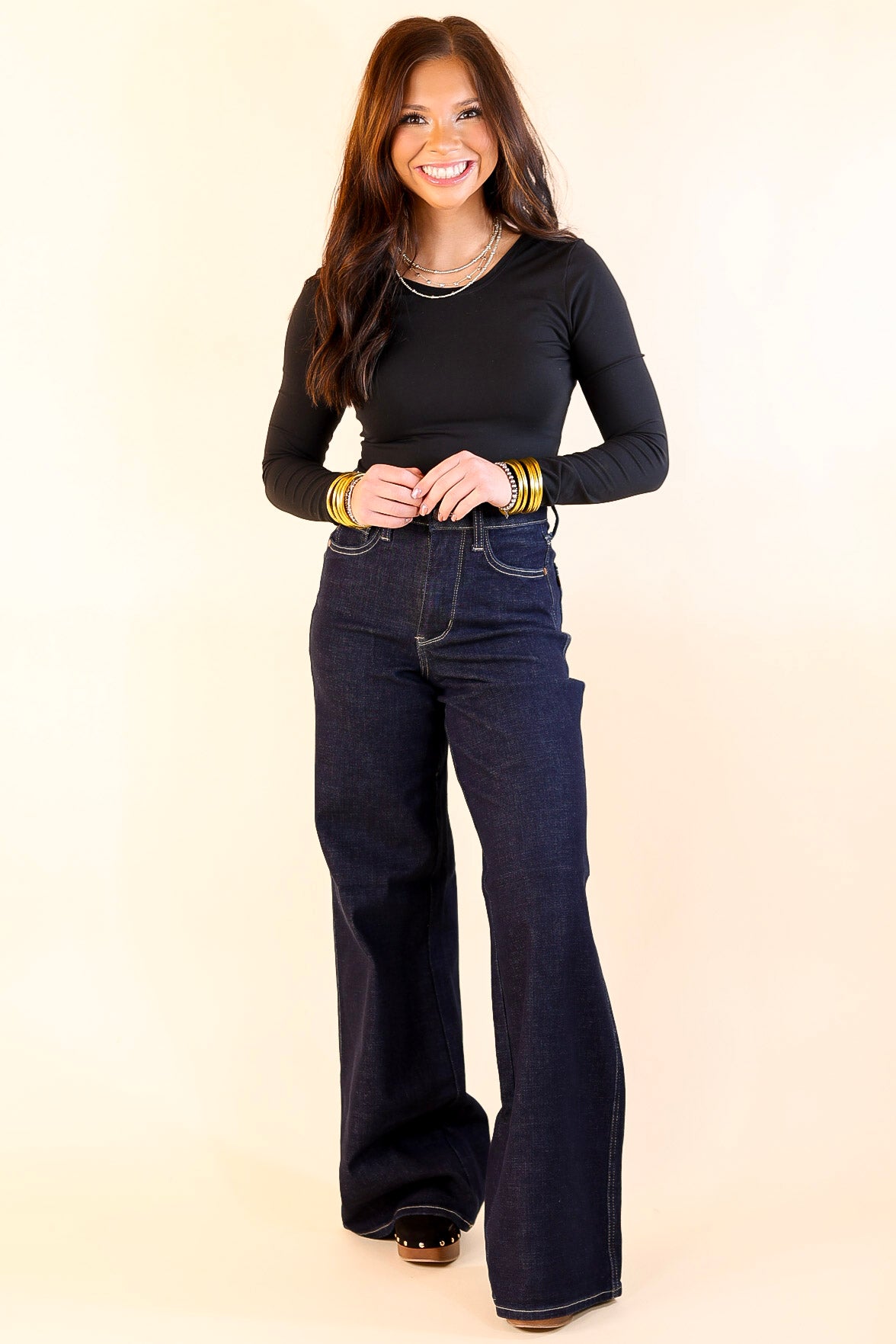 Judy Blue | Smooth Stride Tummy Control Retro Wide Leg Jean in Dark Rinse Wash