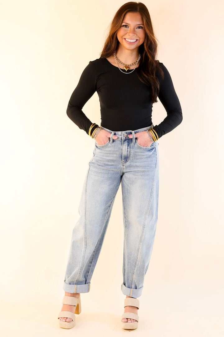 Judy Blue | Hottest Trend Barrel Jean with Side Panel in Medium Wash