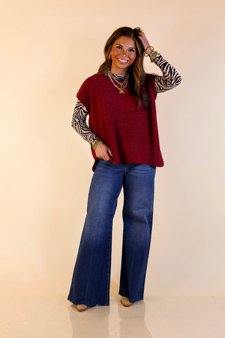 Forever Favorite Oversized Crew Neck Sweater Vest in Maroon