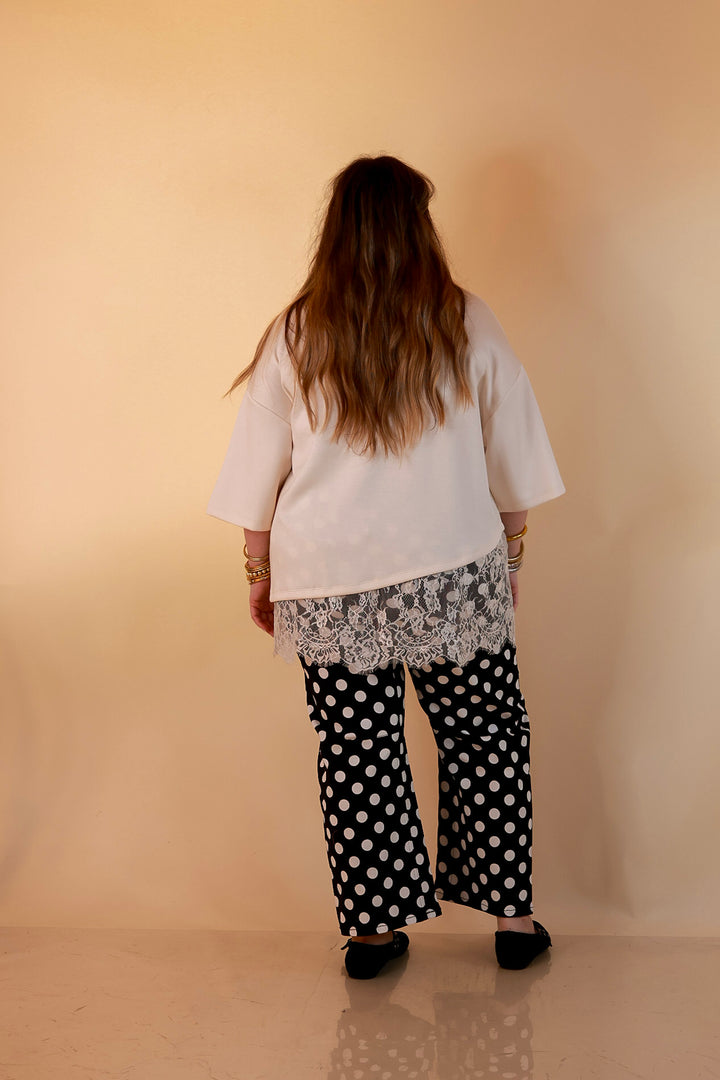 Laced with Charm Oversized Asymmetrical Lace Trim Boxy Top in Ivory