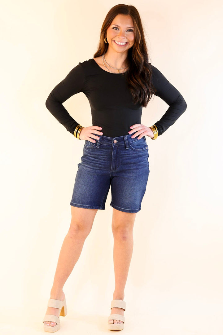 Judy Blue | On the Go Bermuda Shorts in Dark Wash
