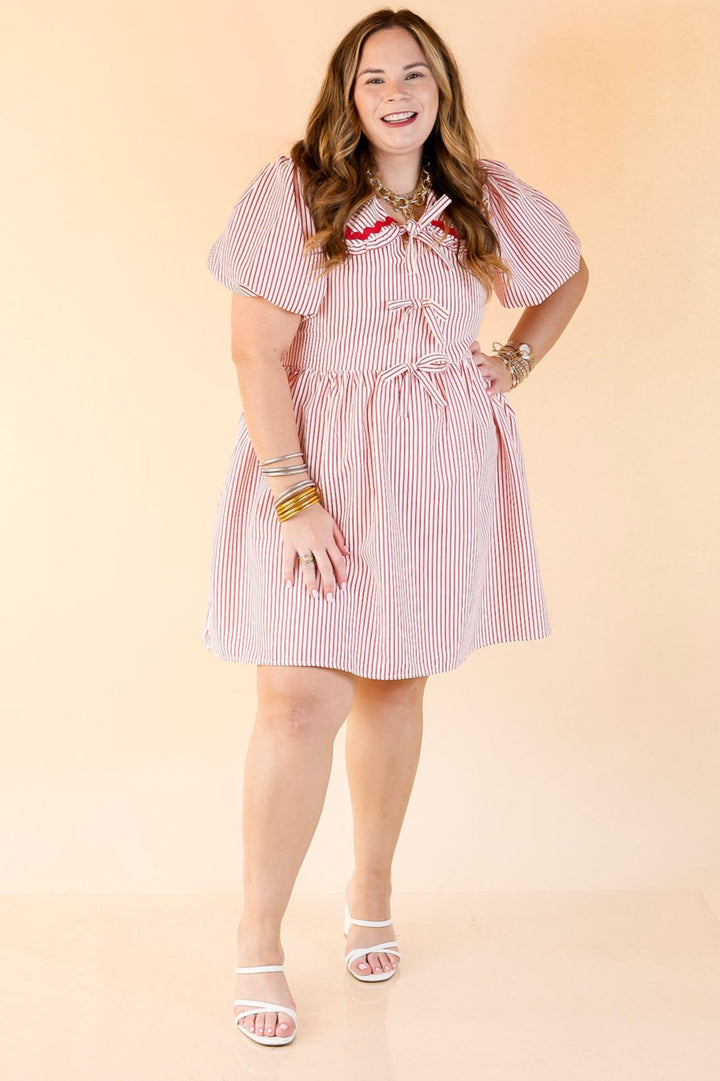 Sweet Statement Striped Babydoll Dress with Peter Pan Collar in Red and White