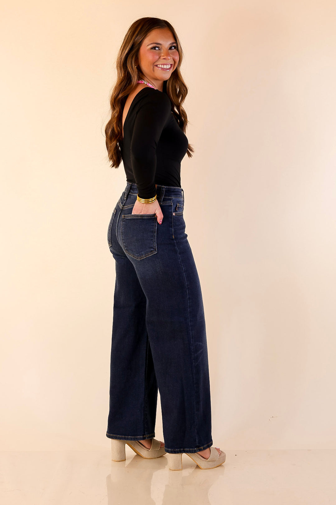 Judy Blue | Naturally Polished Ankle Length Wide Leg Jean in Dark Wash