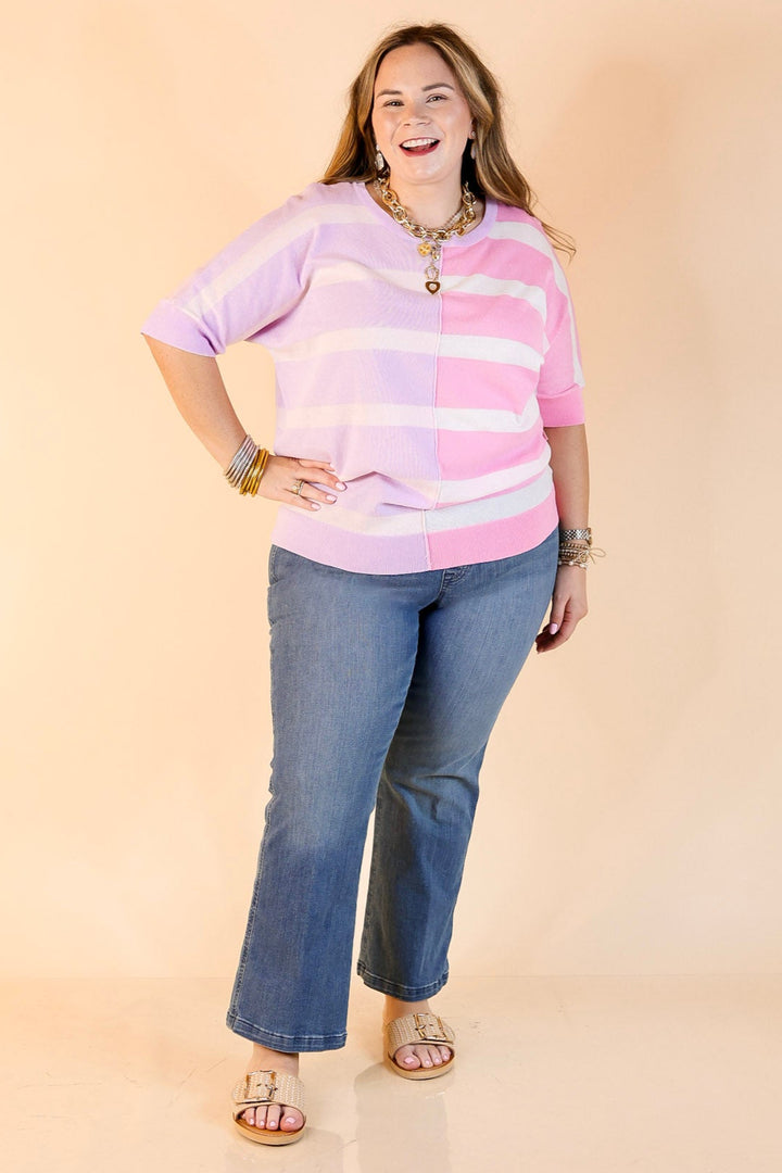 Urban Chic Color Block Striped Knit Top in Purple and Pink