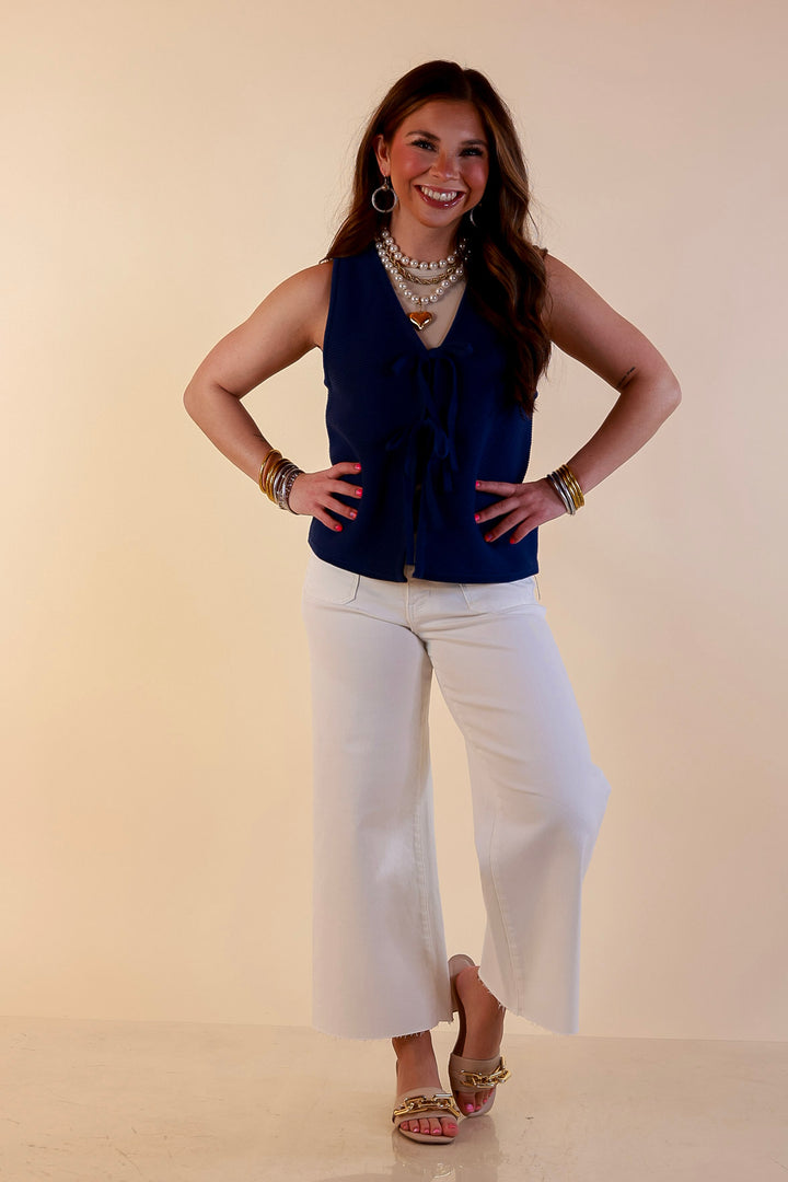 Main Attraction Bow Tie Front Sweater Vest in Navy Blue