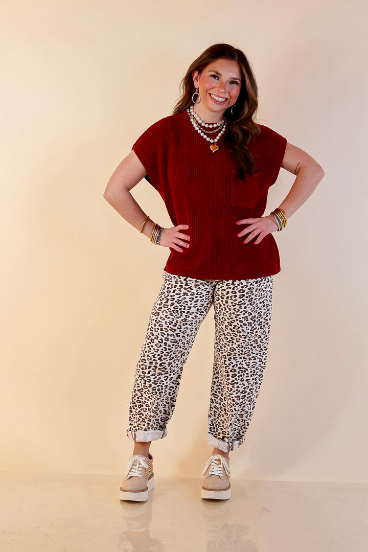 Repeat Ready Cap Sleeve Sweater with Front Pocket in Maroon
