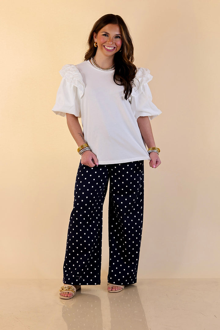Mud Pie | Standout Style Ruffle Puff Sleeve Knit Top in White